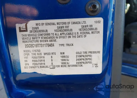 2003 Chevrolet Silverado 1500 Ls из США, поврежденный, VIN 2GCEC19T731178464